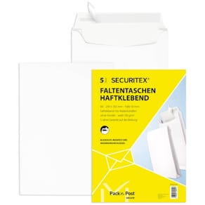 Versandtasche Securitex B4 mit Falte, Haftklebung, 130g, weiß, 5