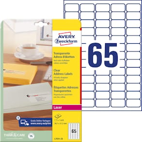 Etikett AVERY 38,1x21,2mm transparent, 1625/FP
