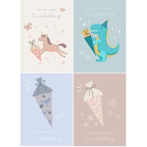 Einladungskarten KOMMA³ Einladung Schulanfang, 6 St., sortiert