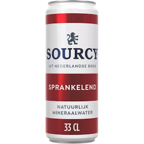 Mineraalwater Sourcy, licht bruisend, blik van 33 cl, pak van 24