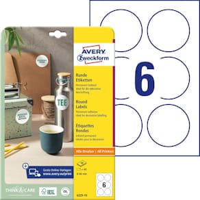 Etikett AVERY papper Ø80mm vit 60/fp