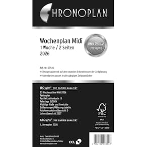 Wochenplan CHRONOPLAN Midi, 2026, 96 x 172 mm, weiß, FSC
