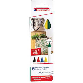 Textielstift Edding 4600, set van 5, geassorteerde basiskleuren