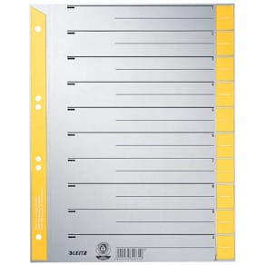 Trennblatt Leitz, A4, grau/gelb, Überbreite, 10 Taben