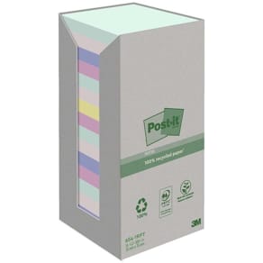 Notes Post-it Recycled, assorterede farver 76x76 mm, 16 blokke