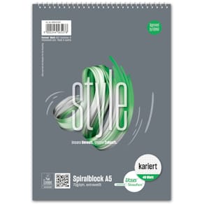 Spiralblock Staufen Style, A5, 40 Blatt, kariert, mikroperforiert