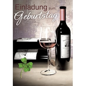 Einladungskarte KOMMA³ Geburtstag, Weinflasche, 5 Stück, inkl. Ku