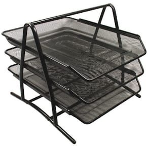 Brevkorgsset Nät Svart, metall, 3 fack, 300x360x260mm