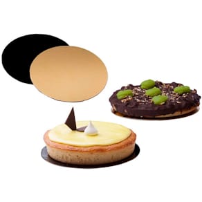 Kagepap rund Ø260 mm, guld/sort kraft/PE, 100 stk