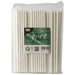 Sugrör PURE papper 6mmx20cm vit 100/fp