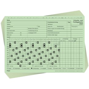 Urlaubs- und Fehltagekarte RNK 2026, A5 quer, grün, 10 Stück