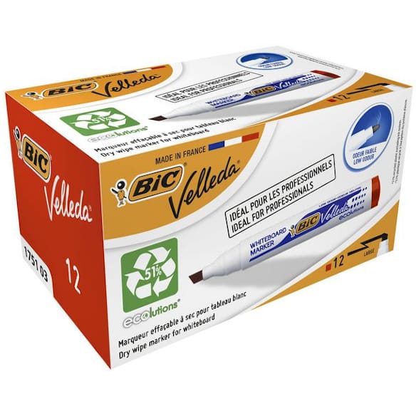Whiteboardpenn BIC Velleda 1751 skrå rød 12st