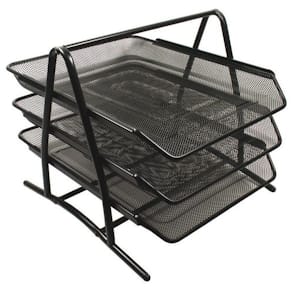 Brevkorgsset Nät Svart, metall, 3 fack, 300x360x260mm