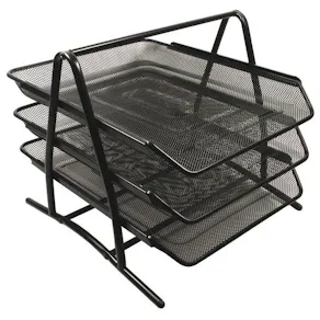 Brevkorgsset Nät Svart, metall, 3 fack, 300x360x260mm