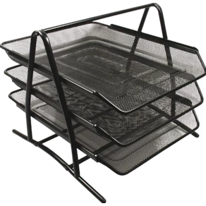 Brevkorgsset Nät Svart, metall, 3 fack, 300x360x260mm