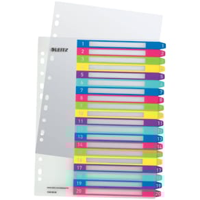 Farbregister Leitz WOW, 1-20, A4, PP, überbreit, farbig