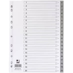 Ordnerregister Q-CONNECT, 1-20, A4, PP, grau