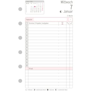 Kalendarium CHRONOPLAN Mini 2026, 1 Tag/Seite, 79 x 125 mm, weiß
