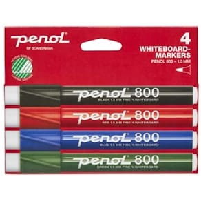 Whiteboardmarker Penol 800, 1,5 mm spids, assorterede, 4 stk