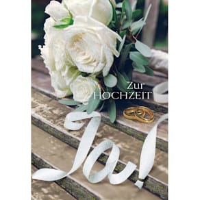 Vermählungskarte, weißer Karton, Rosen & Ringe, Glimmereffekt, b﻿