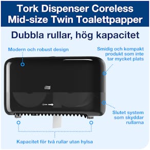 Dispenser TORK T7 Coreless Twin svart
