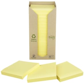 Notesblokke Post-it Recycled gul 76x76 mm, PEFC, 16 blokke