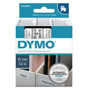 Märkband Dymo D1, svart/vit, 12mm, 10-pack