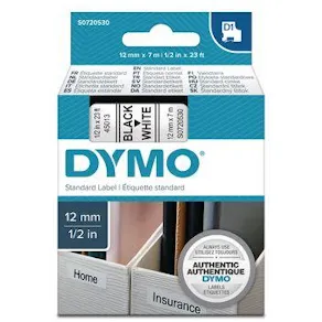 Märkband Dymo D1, svart/vit, 12mm, 10-pack