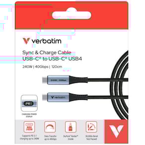 Ladekabel Verbatim, USB-C, LED, 240 W, schwarz/silber