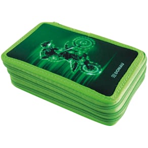 Schüleretui DONAU Motocross, 3 Klappen, gefüllt, bunt