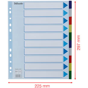Faneblade Esselte A4 assorterede, 10 sæt
