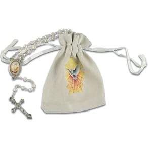 Rosenkranz, im Stoffbeutel, weiß