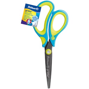 Schulschere Pelikan griffix, links, 15 cm, blau/gelb