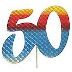 Jubiläumszahl Noname, 50, bunt, 8 cm, mit Draht, sortiert