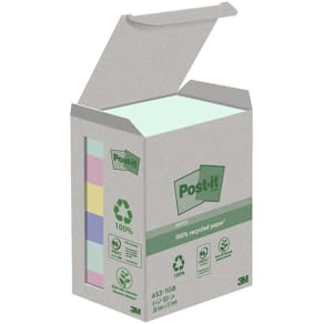 Notes Post-it Recycled, assorterede farver 51x38 mm, 24 pk