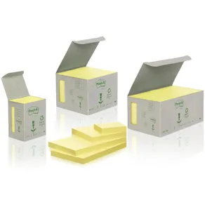 Post-It Recycled Gul, 76x76mm, 6/fp