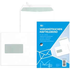 Versandtasche MAILMEDIA C5 mit Fenster, haftklebend, 90 g/m² weiß