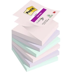 Notes Post-it Super Sticky, 76x76 mm, assorteret, 6 stk