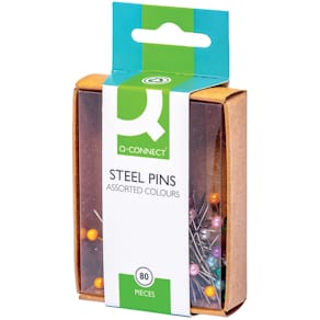 Stecknadel Q-CONNECT KF02038, farbig sortiert, 80 Stück, 30 mm