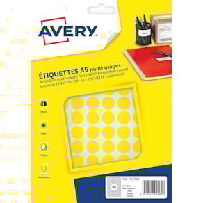 Markeringsetiketten Avery PET15J, rond, 15 mm, geel, blister