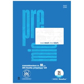 Arbeitsblock STAUFEN Premio, A4, 50 Blatt, 9 mm liniert, blau