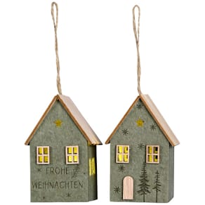 Weihnachtsschmuck Haus mit LED, grün, 2-fach sortiert