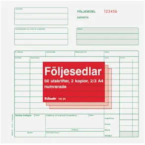Följesedel 2/3 A4 3x50 blad numrerade
