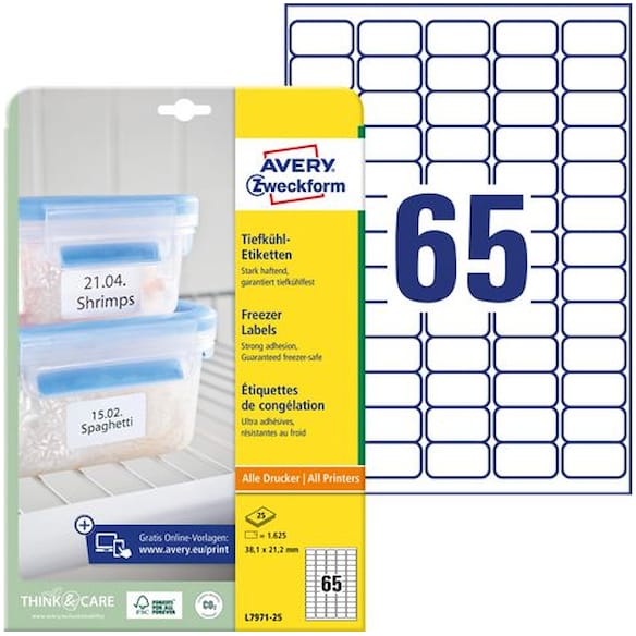 Etikett AVERY fryser 38,1x21,2mm (1625)