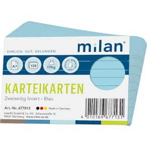 Karteikarte Milan, A7, liniert, blau, 100 Stück