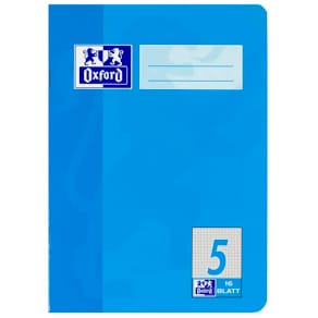 Schulheft Oxford, A5, 16 Blatt, Lineatur 5, kariert, bunter Ein­b