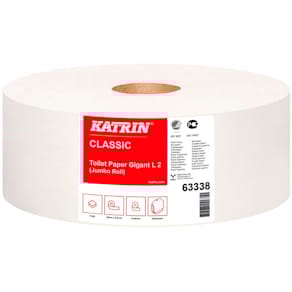 Jumbo toiletpapir Katrin Gigant M, 2-lags hvid, 97x380 m, 6 rl.