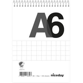 Spiralblock A6 100blad rutat