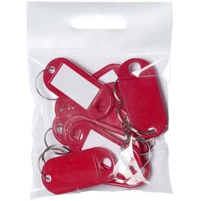 Nøgleskilte BNT rød, 50×23 mm, etiket 30×15 mm, plast