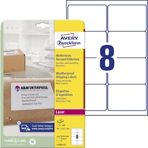 Laseretiketter Avery vejrbestandige, hvid 99,1x67,7 mm, 200 stk